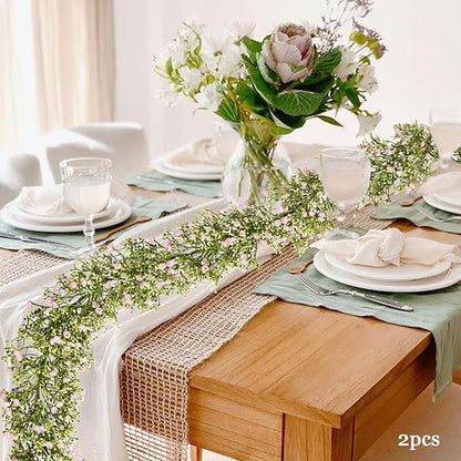 2 Pcs 5.8ft Artificial Baby Breath Flower Vines, Babys Breath Artificial Flowers Real Touch Faux Gypsophila Hanging Fake Baby's Breath Garlands for Wedding and Baby Shower Decor（Pink）