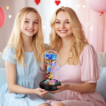Childom Christmas Rose Gifts for Women,Birthday Gifts for Women Mom Christmas,Flowers for Delivery Prime,Rotating Blue Light Up Rose in A Glass Dome,Anniversary Rose Gift for Her Valentines Day