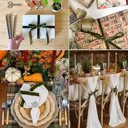 Olive Green Velvet Ribbon 3/8 Inches x 5 Yards for Gift Wrapping, Crafts, Christmas Tree, Wreath, Bow Making, Vintage Fabric DIY on The Spool