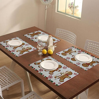 Christmas Placemats Set of 4 Christmas Candy Place Mats Washable Table Dinner Mats Linen Table Mats for Kitchen Dining Party Home Kitchen Decor 12x18 Inch