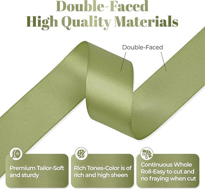 Moss Green Satin Ribbon, Double Faced 1 Inch X 25 Yards Moss Green Ribbon, Premium Satin Ribbon for Gift Wrapping, Crafts, Hair Bow Making, Sewing, Flower Bouquet, Wedding Party Decor