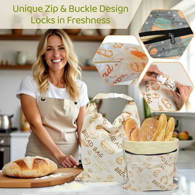 1 Pack XL Beeswax Bread Bags with Zipper Seal – Reusable Cotton Linen Waxed Bread Bags for Homemade Bread, Sourdough Storage, Eco-Friendly Bees Wax Bag Alternative to Plastic (1)
