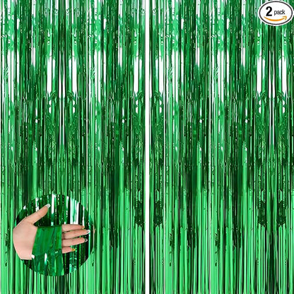 Keyali 2 Pack 3.3 * 8.3 ft Foil Curtain Metallic Tinsel Fringe Curtains Photo Booth Props Backdrop for Birthday Wedding Engagement Baby Shower Christmas Holiday Celebration Partyl,Green