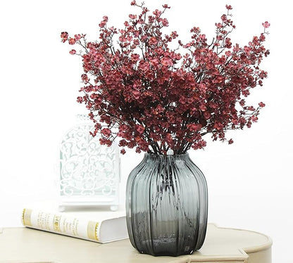 JAKY-Global Babys Breath Silk Artificial Flowers Bulk w/Vase 10pcs Fall Decor Fake Flower Bouquet Bulk Home Kitchen Indoor Bouquet Floral Arrangement Table Centerpieces Decor(Burgundy Red)