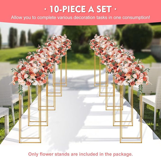 10Pcs Wedding Centerpiece Flower Stand for Table, 31 in Gold Metal Flower Vases for Wedding Table Decorations Events Party Display