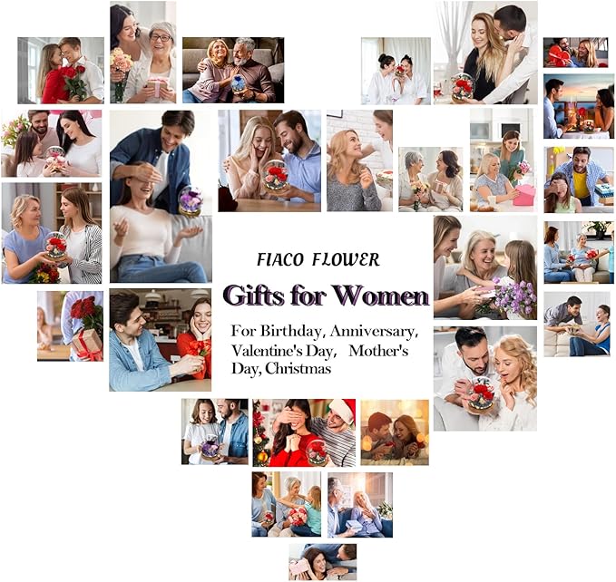 FIACO Gifts for Mom Women Birthday Preserved Flowers in Glass Dome Forever Fresh Flowers for Delivery Prime Long-Lasting Eternal Roses Gifts for Grandma Sister Daughter Wife Her Girlfriend Purple