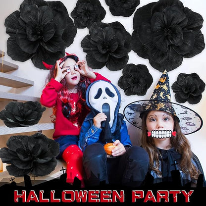 Giant Paper Flowers Artificial Large Paper Flower Decoration for Handcrafted Wall Backdrop Christmas Mexican Wedding Graduation Bridal Shower Birthday Party Supplies(Black,24 Pcs)