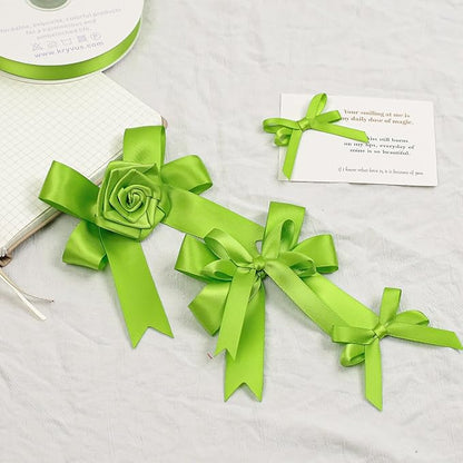 Apple Green Satin Ribbon, Double Faced 3/8 Inch X 50 Yards Apple Green Ribbon, Solid Color Fabric Rolls for Gift Wrapping, Crafts, Hair Bow Making, Sewing, Flower Bouquet, Wedding Party Decor