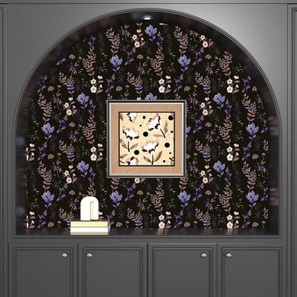 Black Floral Wallpaper Peel and Stick Purple Leaf Contact Paper 17.4" X 118" Moody Dark Wallpaper Waterproof Self-Adhesive Vintage Wall Covering for Bedroom Countertop Desk Cabinets Decor