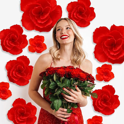 Giant Paper Flowers Artificial Large Paper Flower Decoration for Handcrafted Wall Backdrop Christmas Mexican Wedding Graduation Bridal Shower Birthday Party Supplies(Red,24 Pcs)
