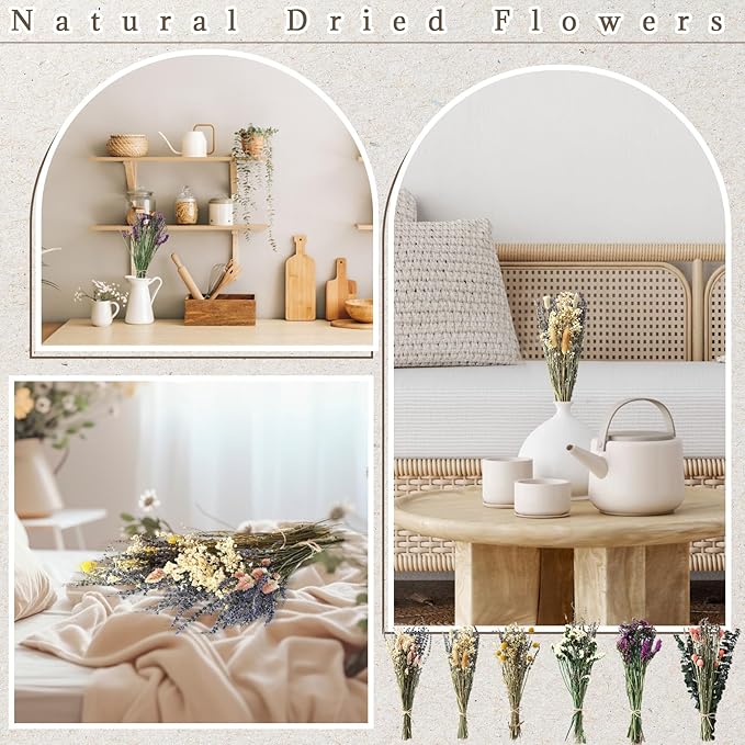 6 Pack Boho Dried Flowers Bouquet Large Size 15-17 Inch Wedding Handmade Dry Flowers Bundles for Vase Craft DIY Photo Boutonniere for Floral Plant for Bridesmaid Gift Birthday Decor(Lavender)