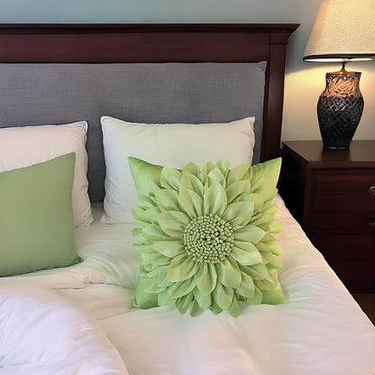 Bella's Giftshop 3D Sunflower Decorative Throw Pillow Covers for Bed Sofa Couch Car, Accent Floral Taffeta Cushion Cover, Handmade Pillow Cases Living Room Decor, 17x17 Inch-Green/Sage