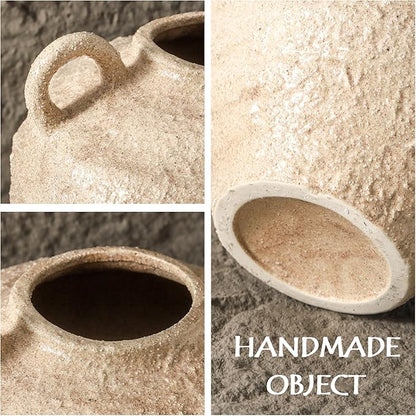 Ceramic Flower Vase, Large Farmhouse Vases Home Decor, Handmade Rustic Vase with Handles, Decorative Flower Vase for Home Entryway Living Room Dining Table Farmhouse Office Decor(10.1inch)
