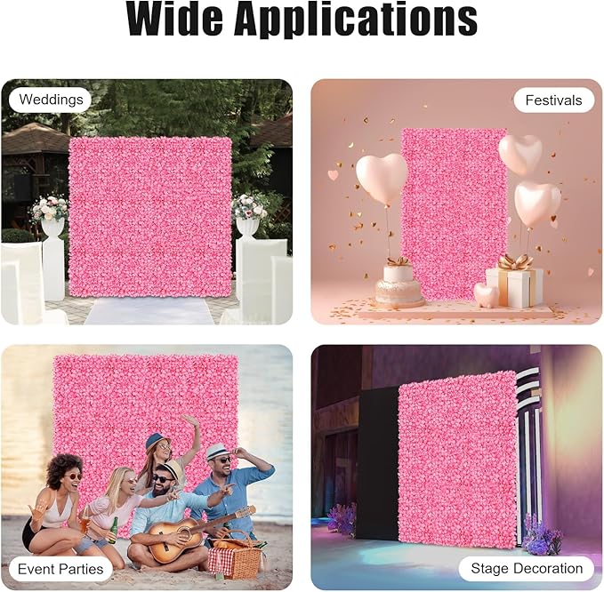 10 PCS Flower Wall Panel 24" x 16" Artificial Flowers Wall Decoration Decorative Hydrangea Flower Panels Walls for Home Party Wedding Christmas Festival Photo Backgdrop Decor (10 PCS, Pink)