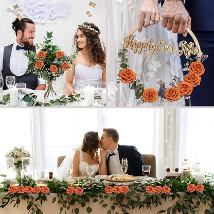 200PCS Artificial Flowers Burnt Orange Roses Real Looking Foam Fake Roses with Leaves and for DIY Wedding Bouquets Bridal Shower Centerpieces Party Decorations (Burnt Orange, 200)