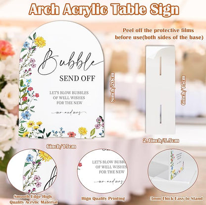 Acrylic Wedding Signs Bubble Send off Sign for Reception, 6x8" Floral Themed Arch Acrylic Table Decor, Love Is In Bloom Decorations for Bridal Shower Engagement Party