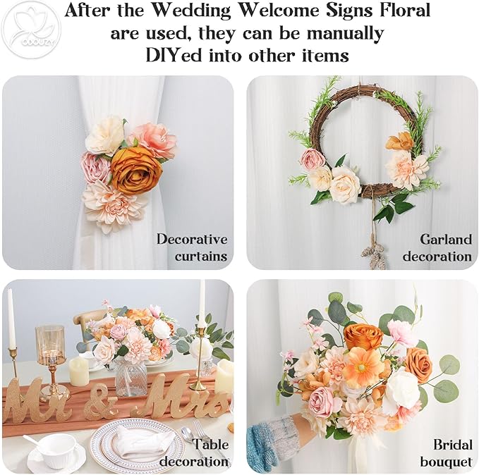 Wedding Arch Flowers Kit,Artificial Flower Arch Decor,2pcs Artificial Flower Arrangement for Wedding Decor Reception Backdrop Floral Decorations (Orange White)