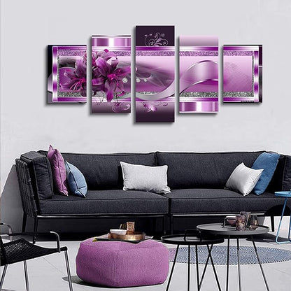 LUDUHU Purple Orchid Flowers Canvas Print - Abstract Red Floral Poster Wall Art Painting Decor for Home Decoration Artwork Picture Bedroom Purple Floral (C,Oversize 80x40inch)