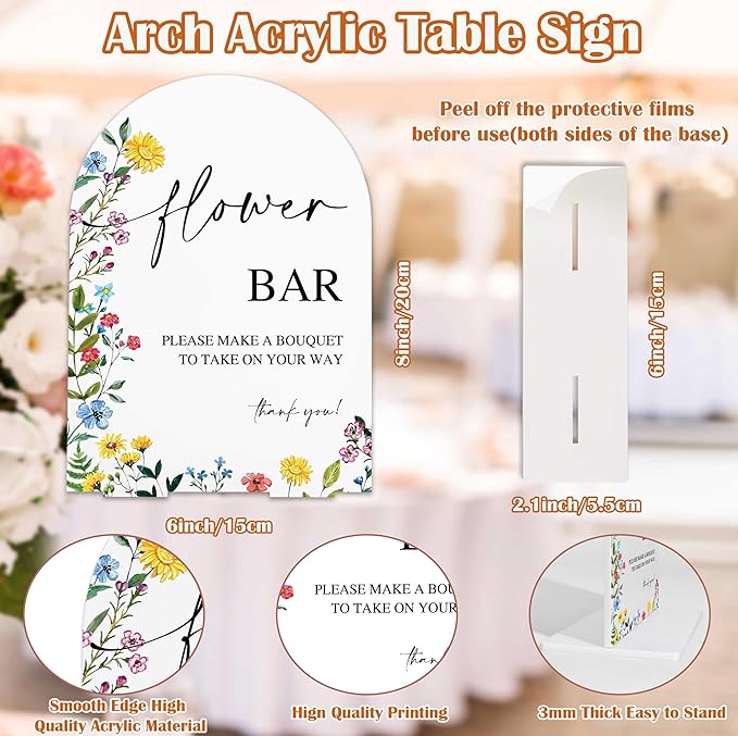 Acrylic Wedding Signs Flower Bar Sign for Reception, 6x8" Floral Themed Arch Acrylic Table Decor, Love Is In Bloom & Baby In Bloom Decorations for Baby Shower Bridal Shower Engagement Party