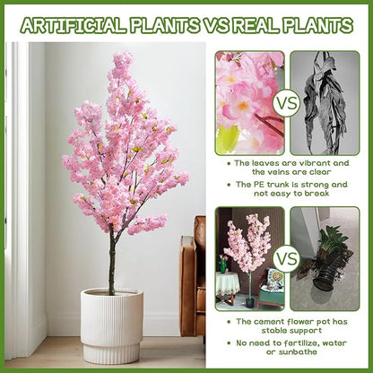 Artificial Cherry Blossom Tree - 6ft Realistic Potted Silk Pink Plant for Home Indoor Outdoor Decor, Spring Weddings