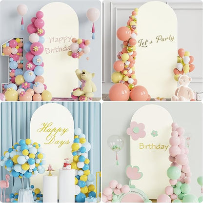 Putros 6ft Metal Arch Stand with Cover Ivory Spandex Fitted Wedding Arch Cover and Round Top Chiara Backdrop Stand Set for Birthday Party Baby Shower Decoration
