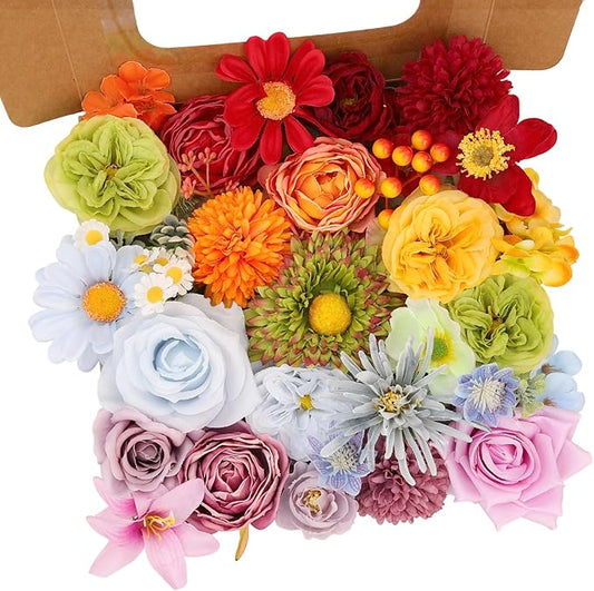 SwanMoon Artificial Flowers Combo Box Set, 38pcs Silk Roses, Daisy & Hydrangea with Stems for DIY Wedding Bouquets, Bridal Shower Centerpieces, Party & Home Decor
