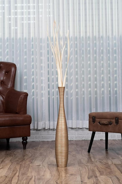 Leewadee Large Gold Home Decor Floor Vase - Wooden 26 inch Tall Farmhouse Decor Flower Holder for Fake Plant and Pampas Grass