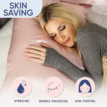 Blissy Silk Pillowcase - 100% Pure Mulberry Silk - 22 Momme 6A High-Grade Fibers - Silk Pillow Cover for Hair & Skin - Regular, Queen & King (Pink, Queen)