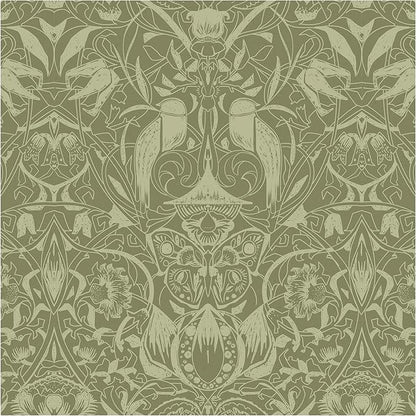 Vintage Peel and Stick Wallpaper Boho Bird Wall Paper Floral Contact Paper for Bedroom 17.3" X 78.8" Removable Wallpaper Self Adhesive Olive Green Botanical Decorative Wallpapers Bathroom Vinyl