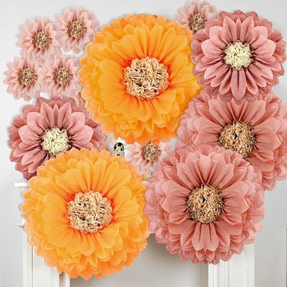 VAIPI 12 Pcs Giant Tissue Paper Flowers Decorations, 30'' 24'' 20'' 12'' Large Crepe Paper Flowers Colorful Pom Poms DIY Craft for Wedding Baby Shower Birthday Party Wall Backdrop Decor