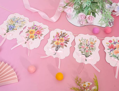 Floral Baby Shower Decorations Garland - Baby in Bloom Bow Banner, Flowers Baby Clothes Banner for Gender Reveal, 1st Birthday, Anniversary Party Backdrop