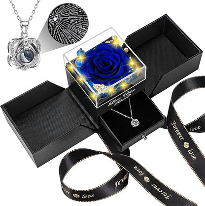 Preserved Blue Real Rose -Eternal Flowers Rose Birthday Gifts for Her Mom Wife Girlfriend Grandma on Valentines Mothers Day Christmas Anniversary Romantic-Blue