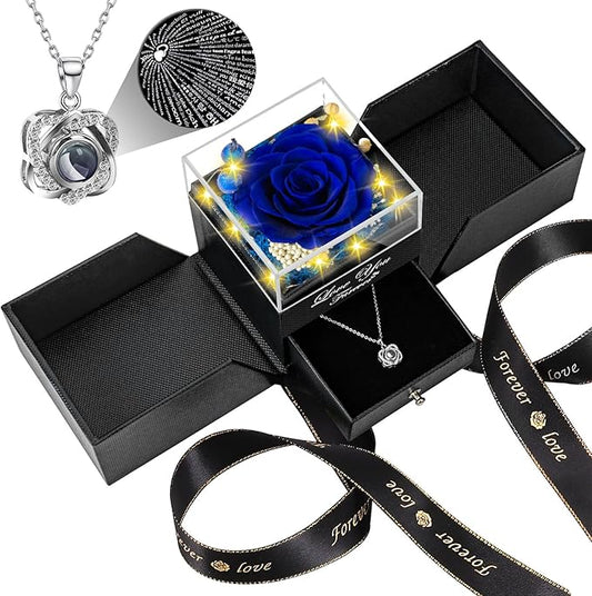 Preserved Blue Real Rose -Eternal Flowers Rose Birthday Gifts for Her Mom Wife Girlfriend Grandma on Valentines Mothers Day Christmas Anniversary Romantic-Blue