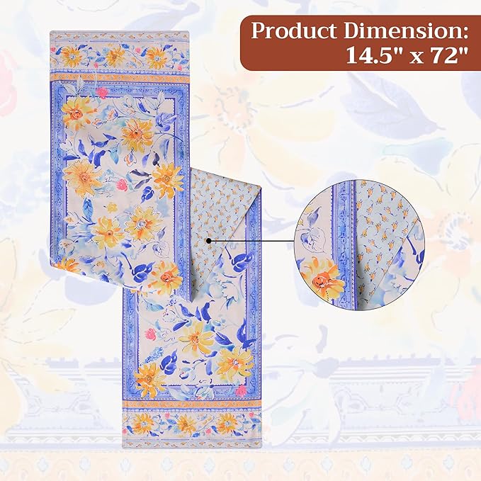 Maison d'Hermine Table Runner 100% Cotton Double Layer Table Runners 72 inches Long Decorative for Home Kitchen Dining Party Baby Shower Wedding Bridal Shower Spring Summer (Girassol, 14.50" x 72")