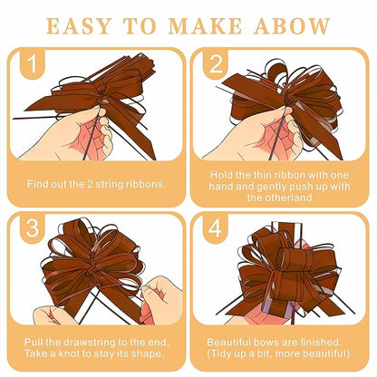 10-Pack Espresso Brown Pull Bows for Gift Wrapping - 6 Inch Reusable Ribbon Bows, Large Instant Floral Decor Bows for Wedding, Christmas, Birthday Decor, Gift Basket & Party Decorations