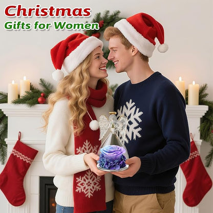 Yamonic Gifts for Mom Birthday,Angel Figurines with Real Rose Gifts for Her Mom Grandma,Preserved Flower Rose for Valentines Day Mothers Day Christmas Anniversary Birthday Gifts for Women(Blue-purple)