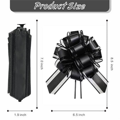 10-Pack Jet Black Pull Bows for Gift Wrapping - 6 Inch Reusable Ribbon Bows, Large Instant Floral Decor Bows for Wedding, Christmas, Birthday Decor, Gift Basket & Party Decorations