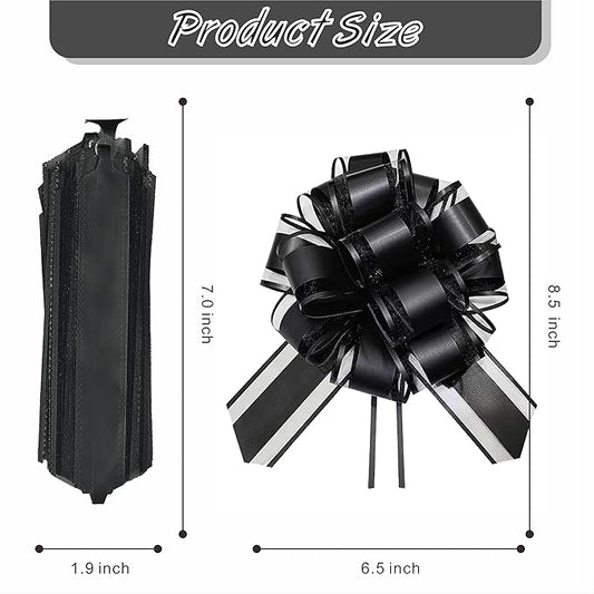 10-Pack Jet Black Pull Bows for Gift Wrapping - 6 Inch Reusable Ribbon Bows, Large Instant Floral Decor Bows for Wedding, Christmas, Birthday Decor, Gift Basket & Party Decorations