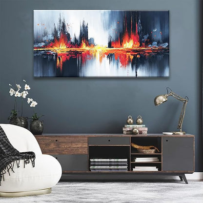 Large Black Abstract Wall Art For Living Room Canvas Art Wall Decor Painting Canvas Prints Red Gold Abstract Wall Art Picture For Bedroom Home Wall Decor Prints Artwork 29" X 58"