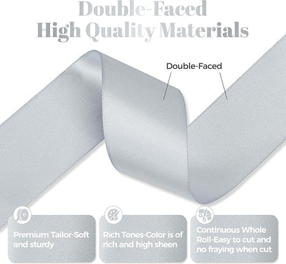 Silver Gray Satin Ribbon, Double Faced 1-1/2 Inch X 25 Yards Silver Gray Ribbon, Premium Satin Ribbons for Gift Wrapping, Crafts, Hair Bow Making, Sewing, Flower Bouquet, Wedding Party Decor