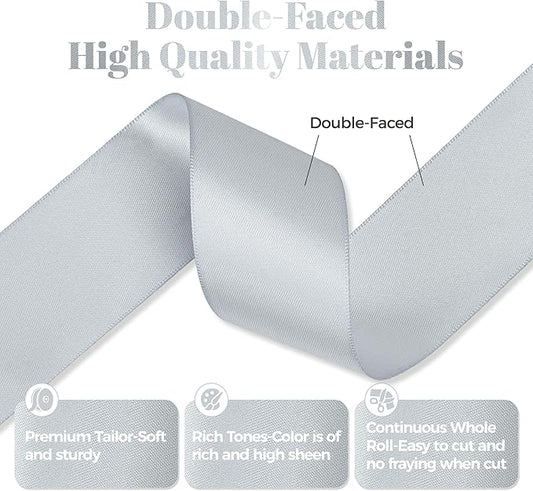 Silver Gray Satin Ribbon, Double Faced 1-1/2 Inch X 25 Yards Silver Gray Ribbon, Premium Satin Ribbons for Gift Wrapping, Crafts, Hair Bow Making, Sewing, Flower Bouquet, Wedding Party Decor