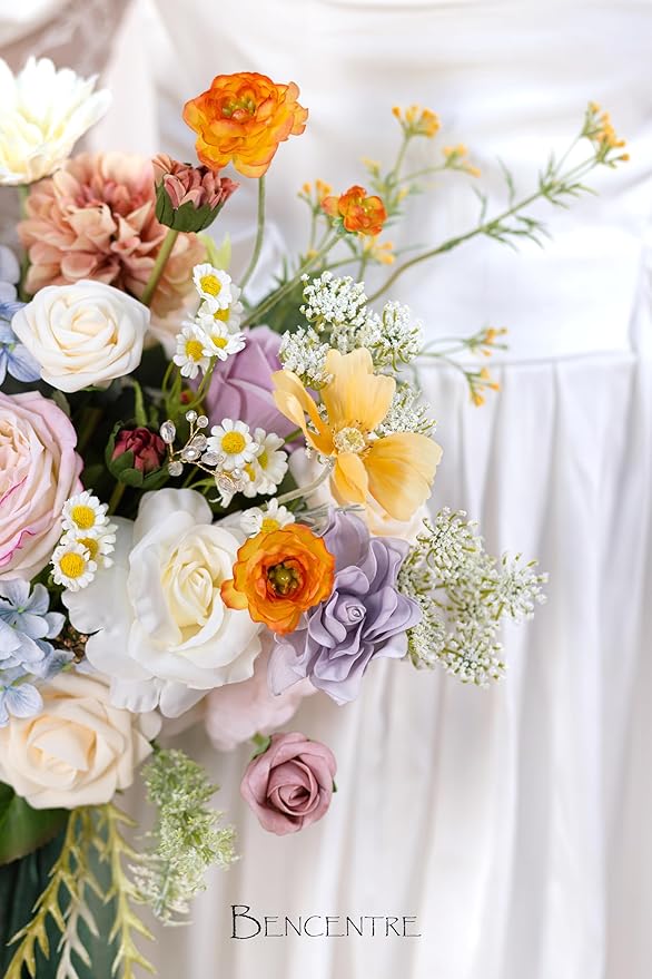 14 Inch Colorful Bridal Bouquet for Bride,Wedding Bouquet for Bride for Spring Wedding Ceremony Anniversary,Party and French Rustic Vintage Wedding,Artificial Flowers