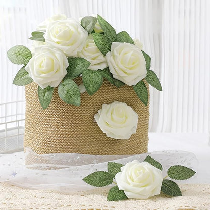 DerBlue 60pcs Artificial Roses Flowers Real Looking Fake Roses Artificial Foam Roses Decoration DIY for Wedding,Arrangements Party Home Decorations