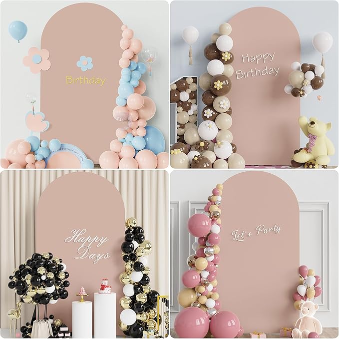Putros 7.2ft Metal Arch Stand with Cover Nude Pink Spandex Fitted Wedding Arch Cover and Round Top Chiara Backdrop Stand Set for Birthday Party Baby Shower Decoration