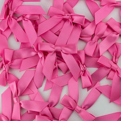 7Rainbows 50pcs Boutique 1.5" Hot Pink Satin Ribbon Mini Bows for Craft Sewing Scrapbooking Wedding and Gift Wrapping