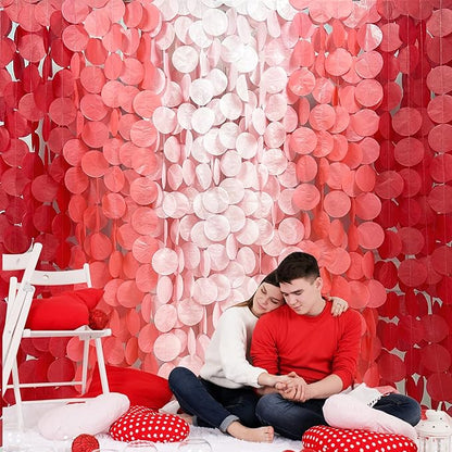 192 Ft Red Party Decorations Ombre Red Polka Dot Backdrop Streamer Tissue Paper Circle Dots Hanging Garland for Birthday Graduation Engagement Wedding Anniversary Valentines Holiday Hen Party Supplies