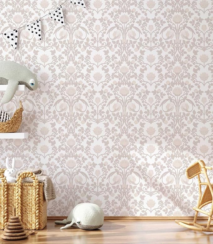 17.3"×236.2" Pink Wallpaper Peel and Stick, Floral Wallpaper for Bedroom Bathroom Self Adhesive Removable