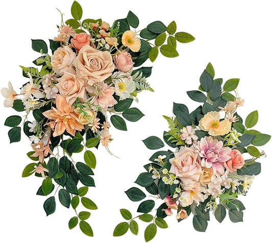 Pack of 2 Wedding Arch, Artificial Flowers, Wedding Decor，Flower Garland Be Suited to Banquet, Party, Reception Entrance Welcome Sign and Background Decoration (Champagne)