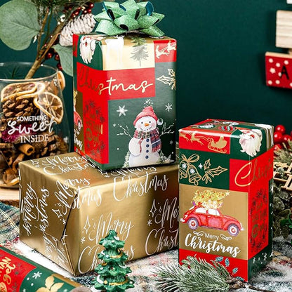 MAYPLUSS Christmas Wrapping Paper - 17 Inch X 33 Feet - Santa Claus Reversible Merry Christmas Gift Wrapping Paper, Metallic Foil Thick Gift Wrap Paper for Holiday Party New Year Kids