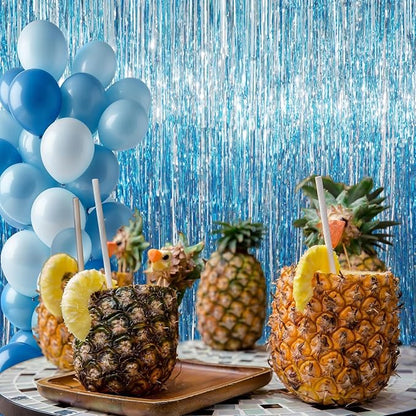 GOER 6.4 ft x 8.2 ft Metallic Tinsel Foil Fringe Curtains,Pack of 2 Party Streamer Backdrop for Birthday,Graduation Decorations and New Year Eve (Light Blue)
